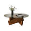 Table basse moderne pour le salon moderne, centre de 27,5 po x 27,5 po x 12,2 po avec plateau en verre trempé et bois