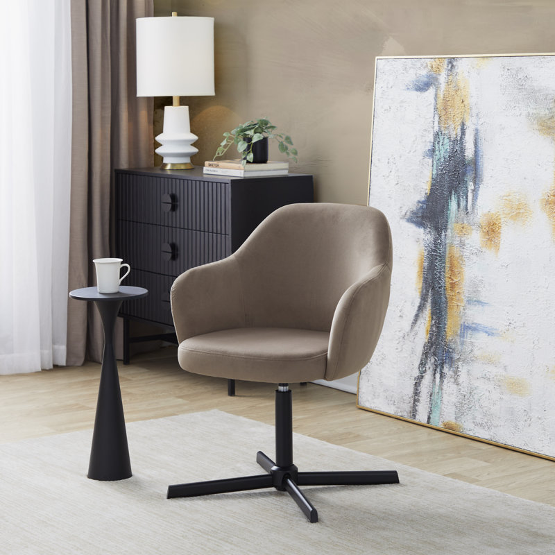 Fauteuil d'appoint pivotant Braylee, Velours brun, Doré