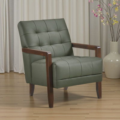 Fauteuil Lenie, cuir capitonné, bois de noyer