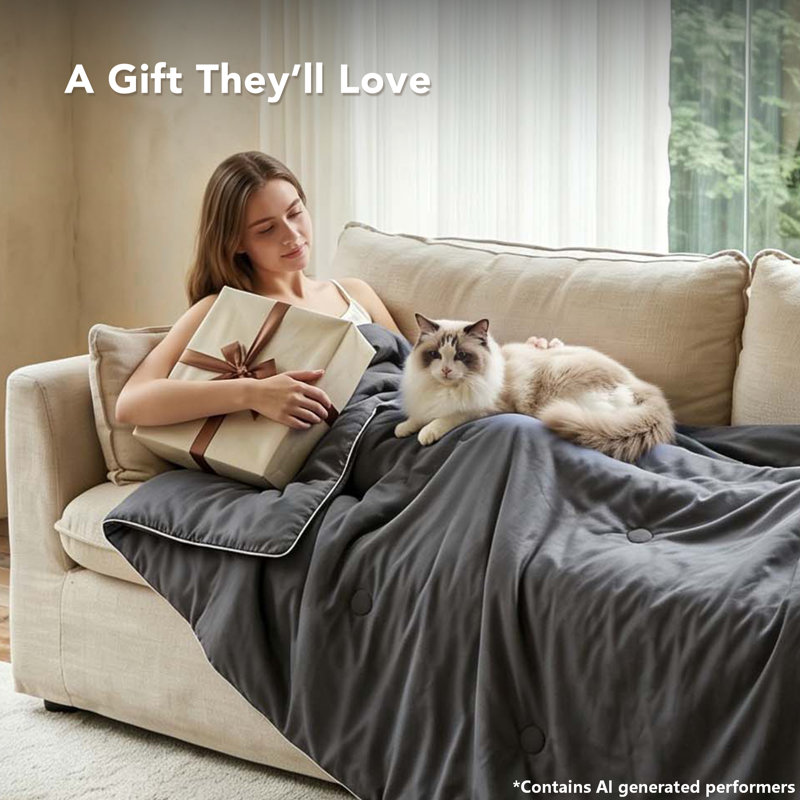 Summer Cooling Comforter, All-Season Silky Smooth Lightweight & Breathable Quilt for Hot Sleepers with Q-Max 0.45 Technology, Temperature Regulating Grey Cooling Blanket for Night Sweating Relief, Available in King
