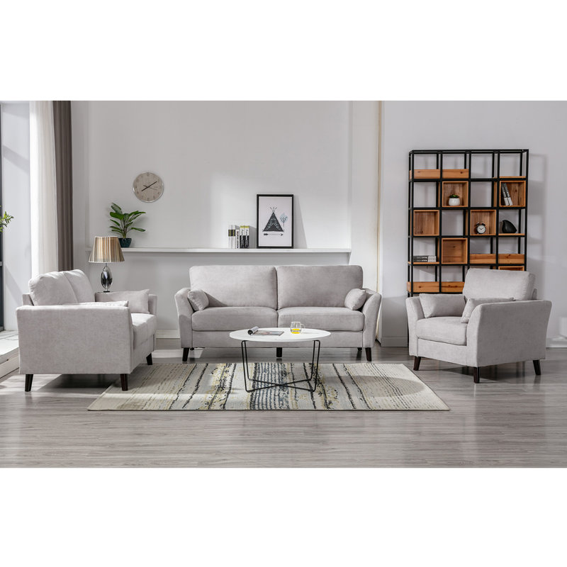 Canapé en tissu tissé avec 2 coussins, Tissu gris pâle