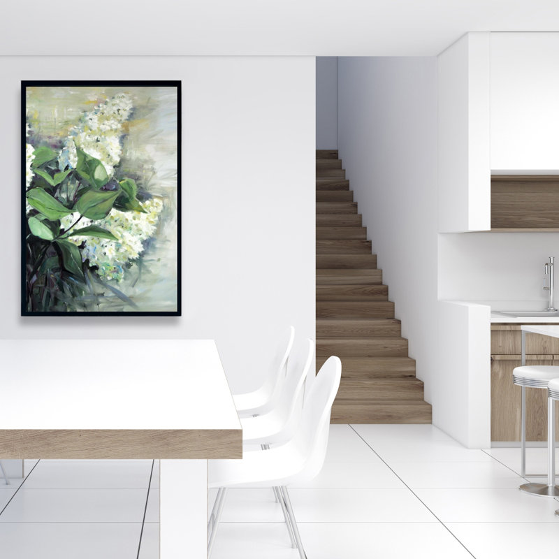 Lilas blancs - Botanique contemporain, toile encadrée, H 37,25 po x l 25,25 po