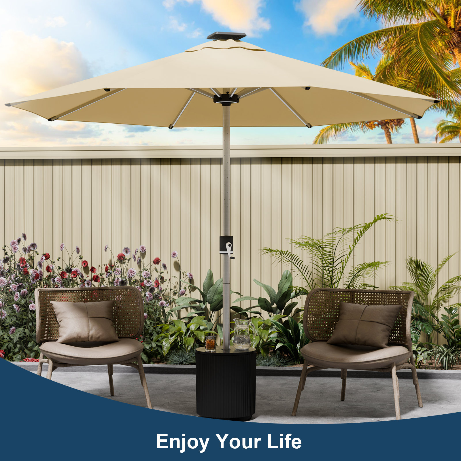 Arlmont Heavy-Duty Patio Umbrella With Integrated Lights