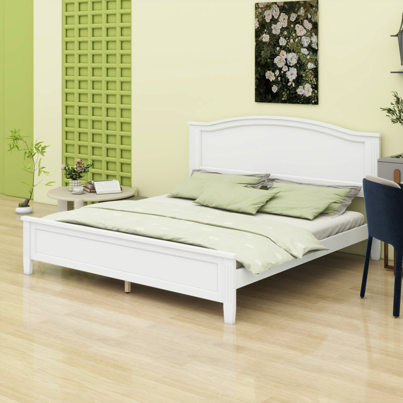Base de lit plateforme contemporaine avec tête de lit intégrée et système de support à lattes en bois durable, White