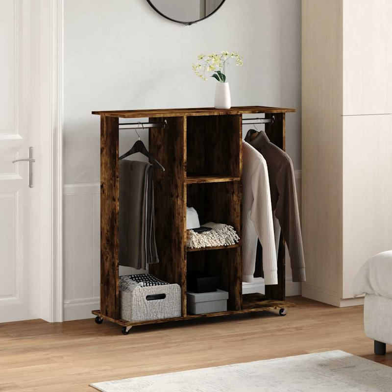 Wardrobe With Wheels 102X38x110 Cm Engineered Wood, Rustic Brown