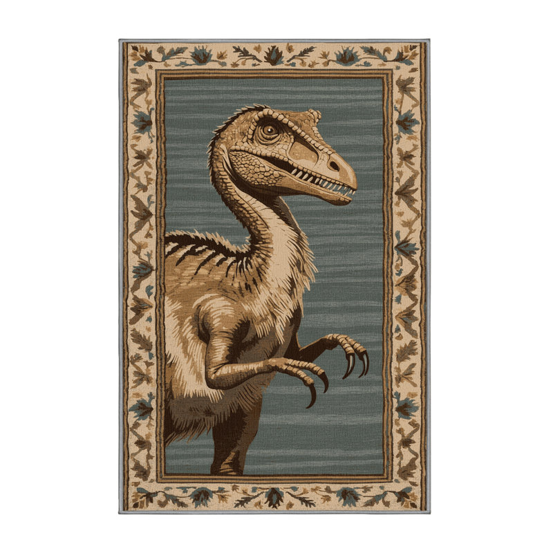 Tapis gris dinosaures lavable à la machine, Rectangle 2 pi x 3 pi