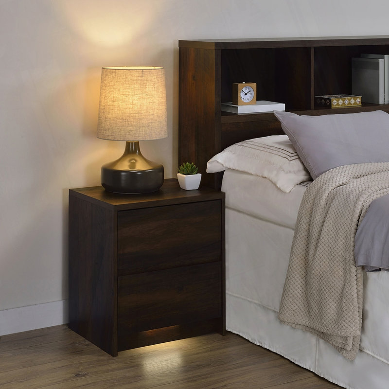 Carnahan 2-Drawer Nightstand Led Lights And Usb, Dark Pine