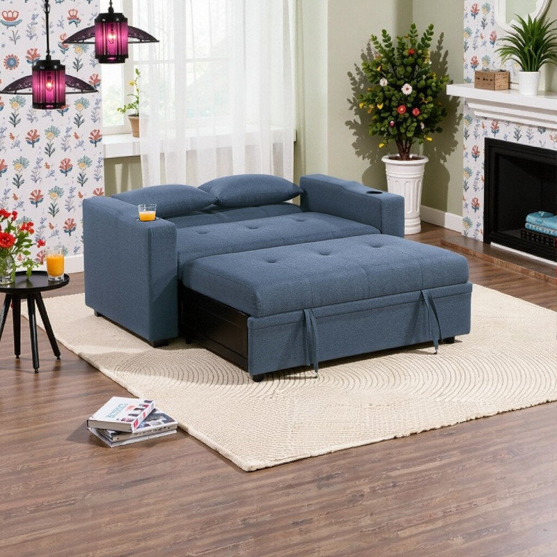 Latitude Run® Convertible Sofa Bed with Cupholders & USB Port, 2-Seater ...