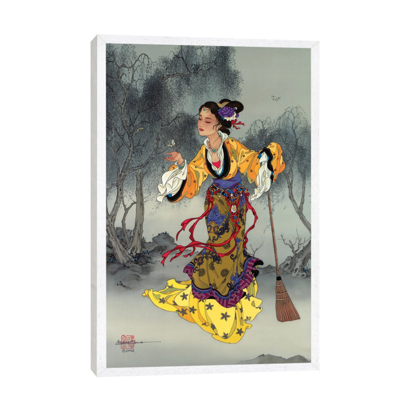 White Butterfly - Painting on Canvas, White Framed, 101.6 cm H x 66.04 cm W