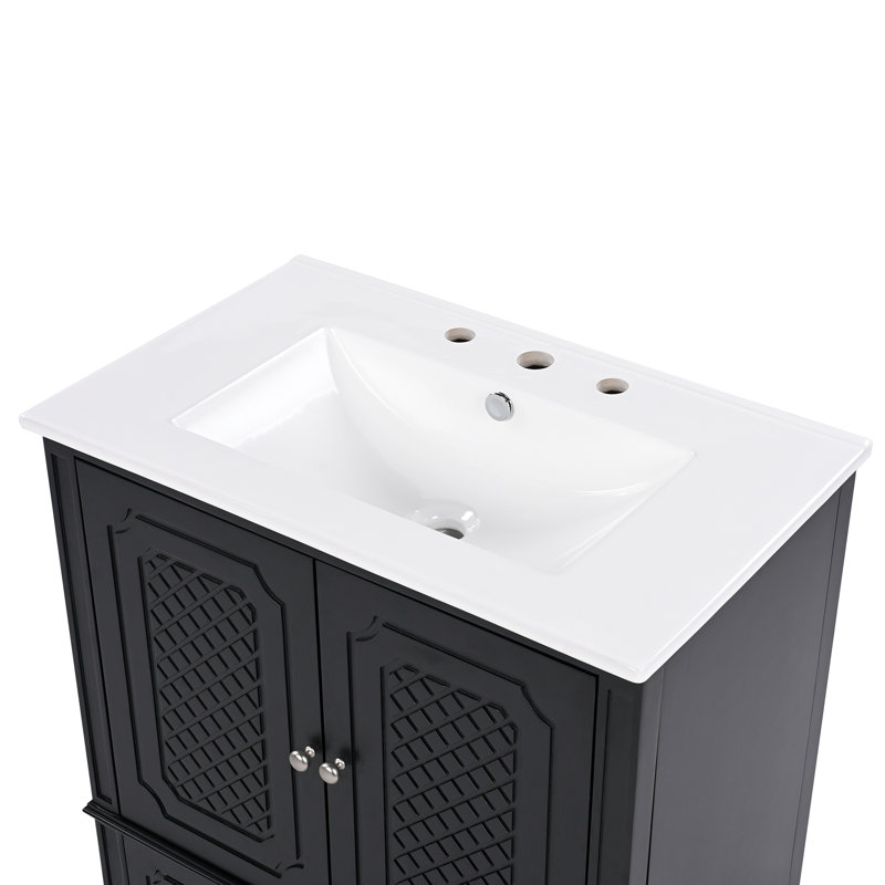 Meuble-lavabo de 30 po avec lavabo style rétro, espace de rangement multifonctionnel, tablette de porte, porte à fermeture en douceur, 