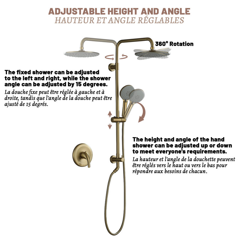 Brushed Gold Large Dual Round Wall Mounted Shower System