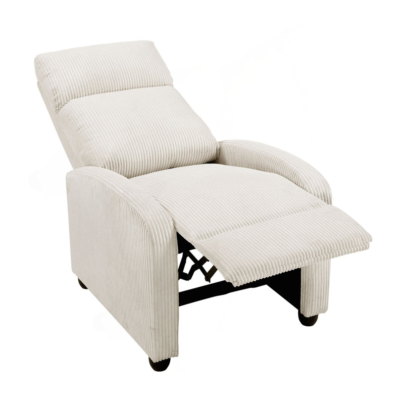 Modern Push Back Recliner Chair Soft Corduroy Upholstery Comfort Solid Wood Living Room Furniture 1Pc, Beige