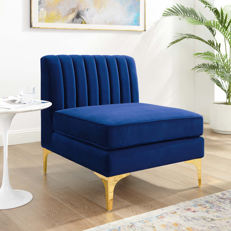 Chaise sans accoudoirs en velours Triumph Channel, Bleu marine