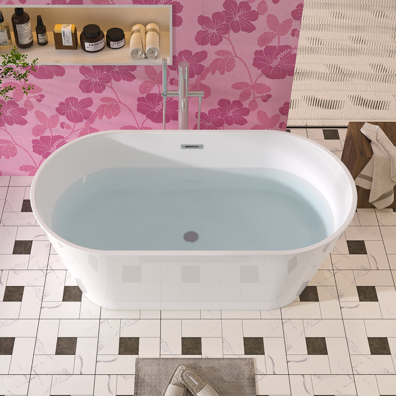 59'' White Freestanding Acrylic Soaking Bathtub