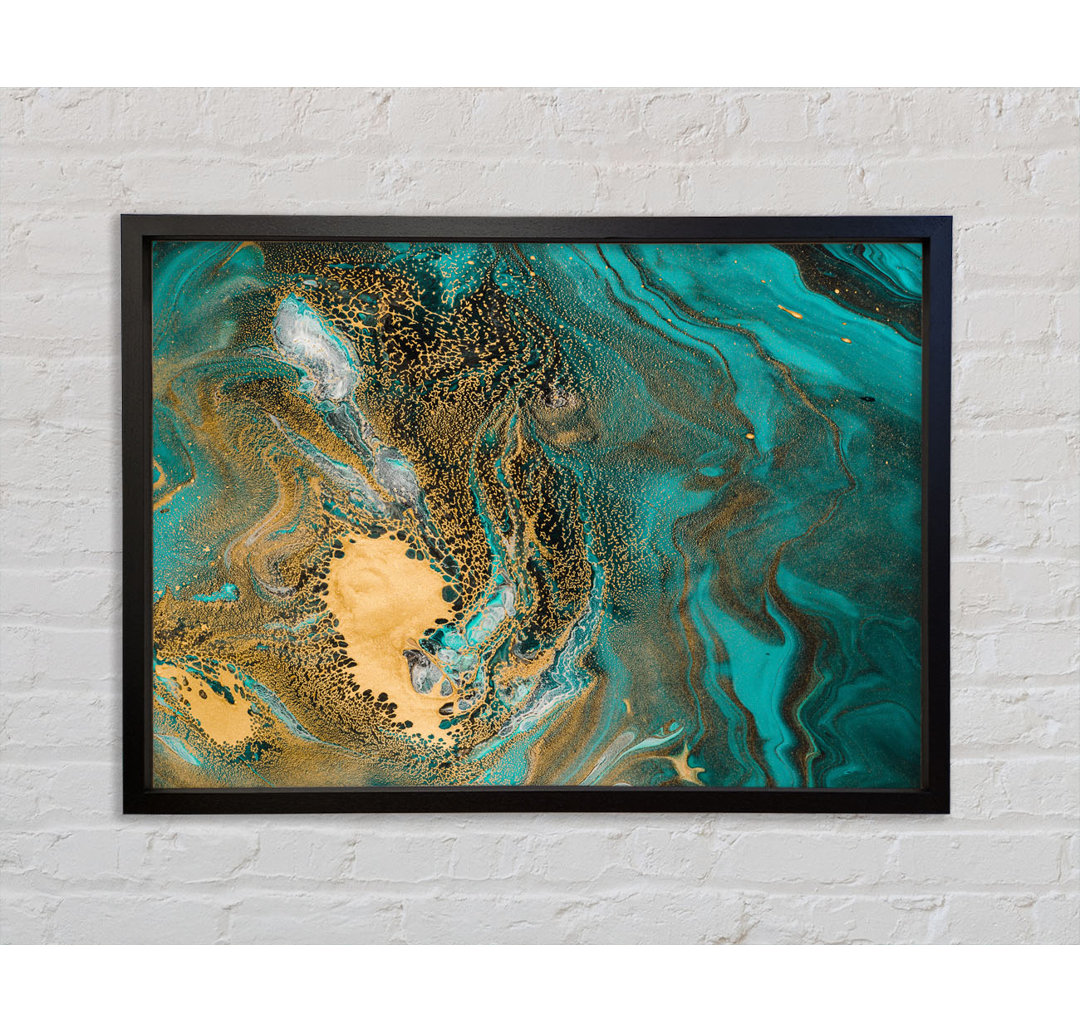 Turquoise And Teal Oil Flow - Einzelner Bilderrahmen Kunstdrucke auf Leinwand