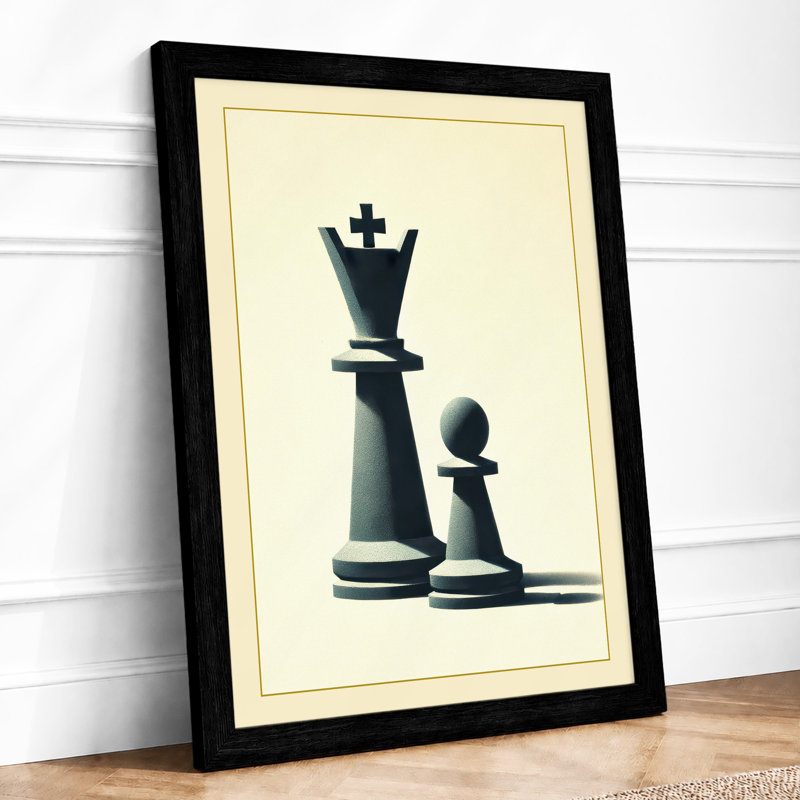 Queen and Pawn Minimalist 1 Piece Single Picture Frame Wall Art, A4 - 29.7 x 21.0 cm, Black