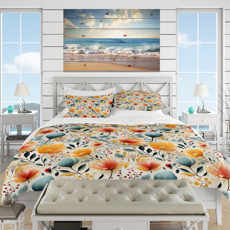 Literie de composition botanique de couleur pastel III, Housse de couette pour grand lit et 2 taies décor