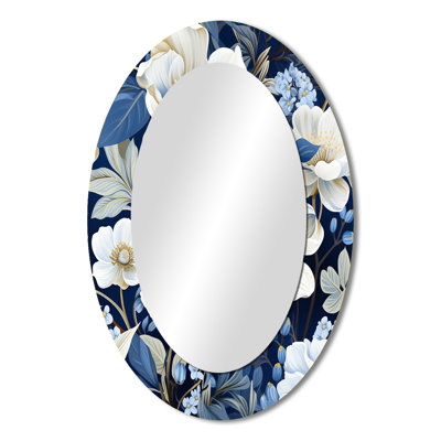 Icy Blue Snowy White Flowers Scenery - Traditional Oval Wall Mirror