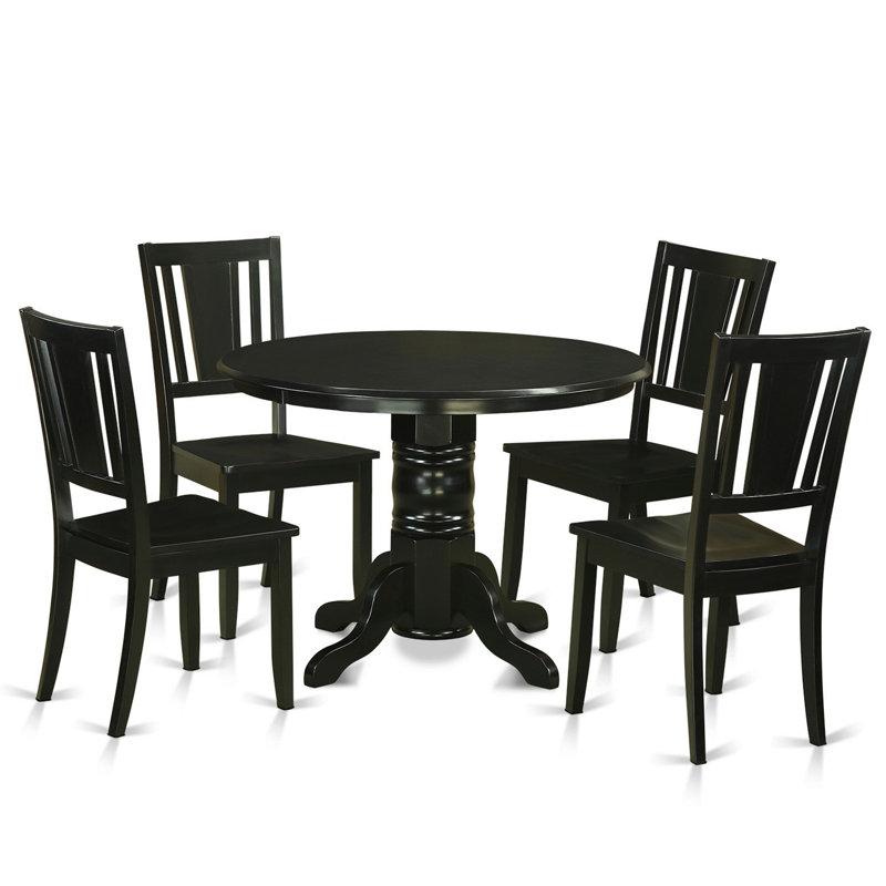 5 Piece Dining Table Set for 4 Includes a Round Kitchen Table with Pedestal and 4 Dinette Chairs, Black, Black