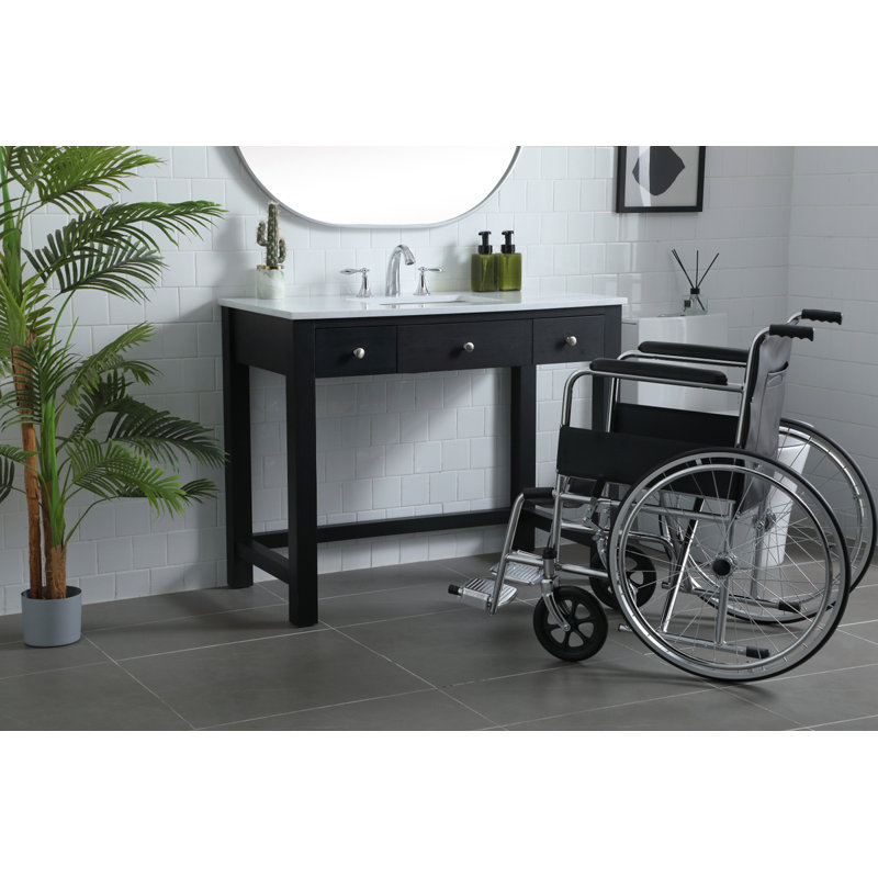 Hudson 42'' Single Bathroom Vanity with Engineered Marble Top, Black