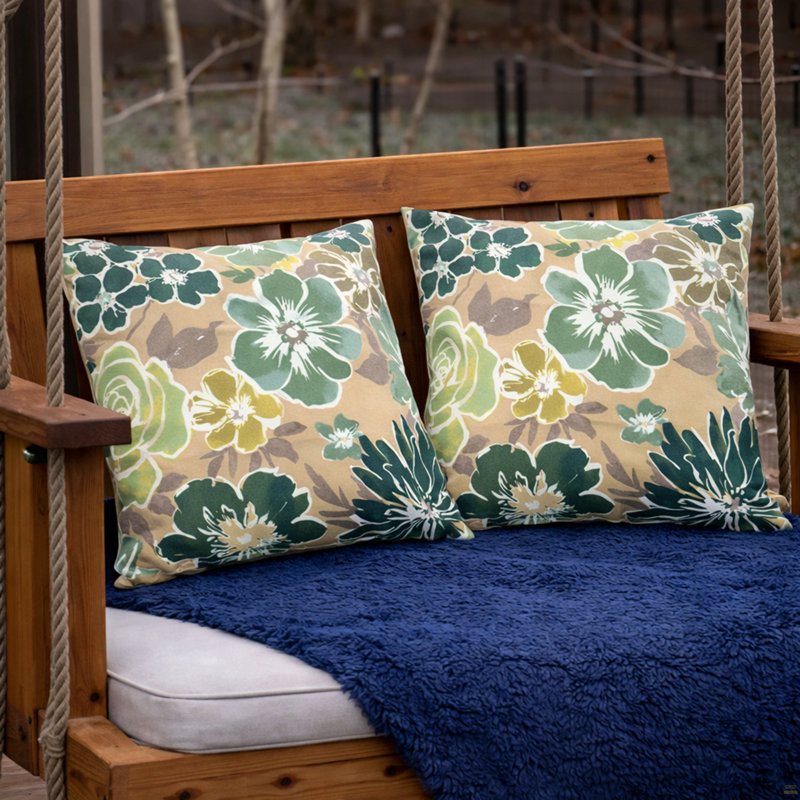 Ensemble de 2 coussins décoratifs d'extérieur imperméables et résistants à la décoloration, Motif floral vert