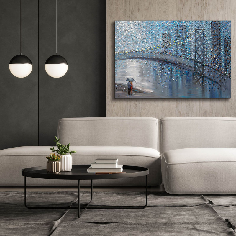 «Rainy Date With The Bridge View» par Ekaterina Ermilkina, art mural sur toile, H 40 po x l 60 po x P 1,5 po