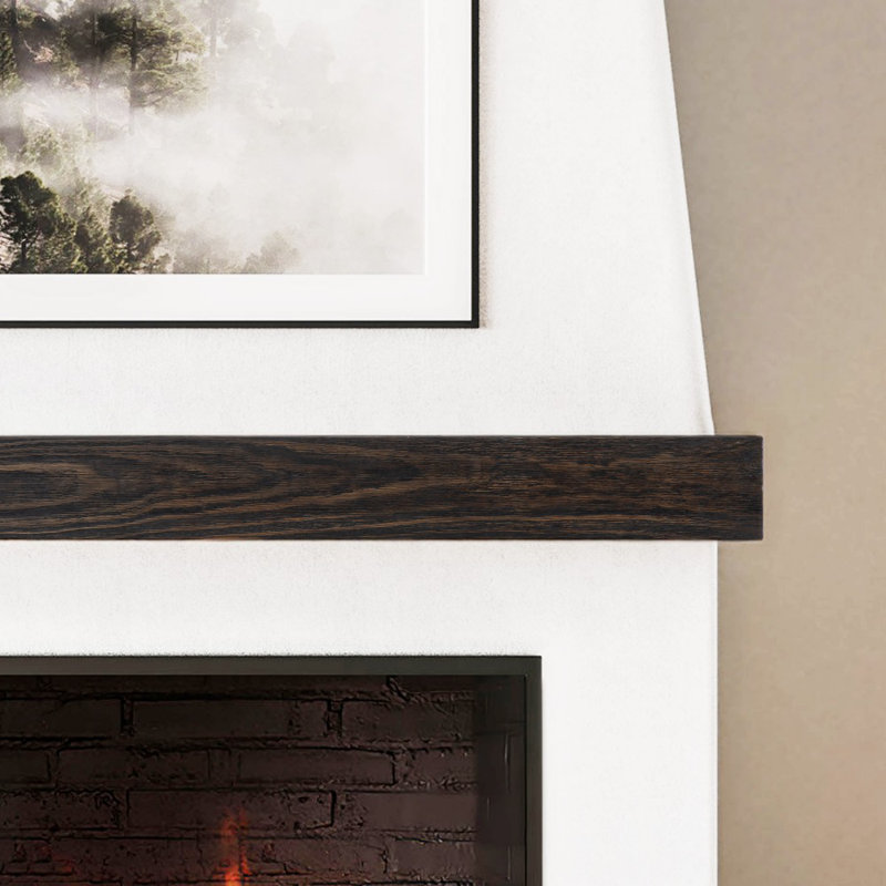 Stowe Rustic Charcoal Wood Fireplace Mantel Shelf - With Dark Hand Brushed Sand Groove Pattern, 60