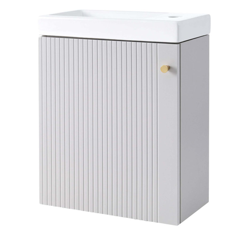 Armoire de salle de bain murale avec lavabo en céramique, Gris