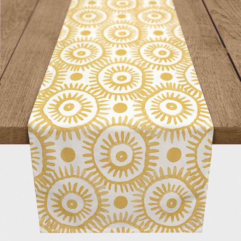 Dawsonville Rectangle Geometric Polyester Table Runner, Yellow, 72'' x 16''