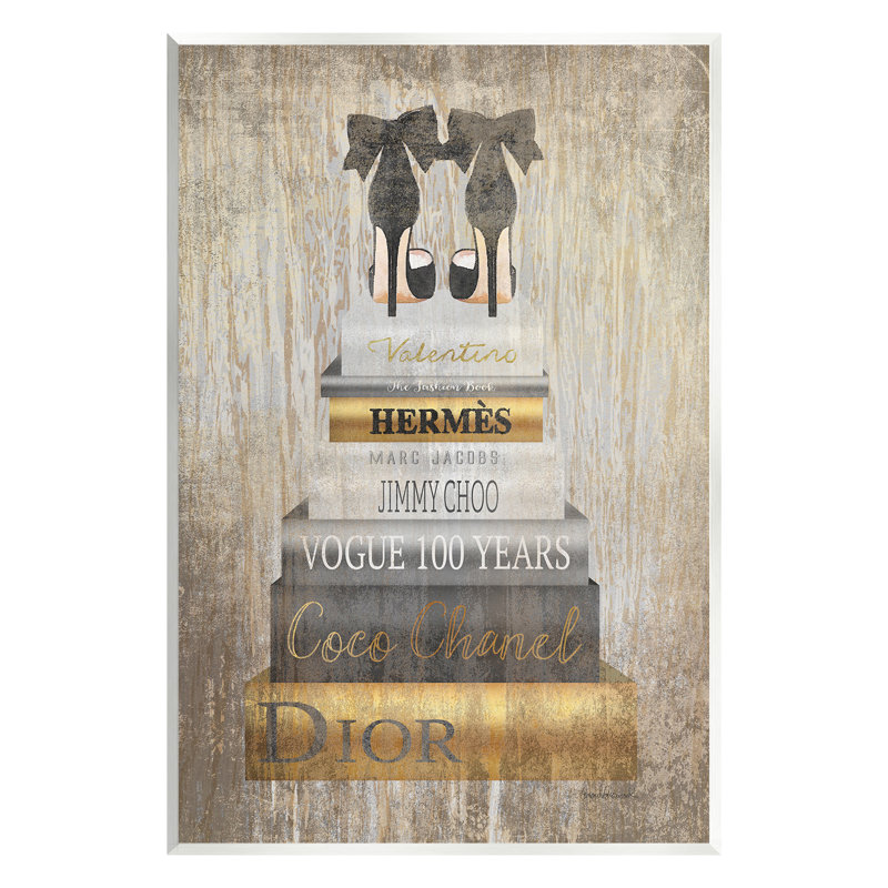 Patterned Glam Bookstack Wall Plaque Art by Amanda Greenwood, 19" H x 13" W