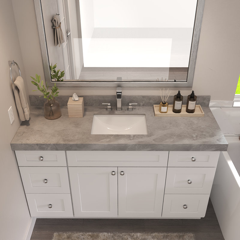 Dessus de meuble-lavabo double en porcelaine Furinno, Gris italien, Bol simple, Central