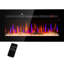 Foyer électrique 1500 W de 1500 W - encastré et mural, minuterie 8H, luminosité de flamme réglable, cristal de bûche, acier noir, chaleur sécuritaire 1500 W, télécommande, couleur silencieuse