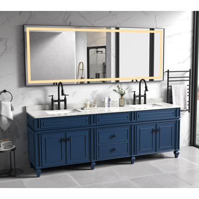 Miroir de salle de bain 118 x 36 pouces à DEL avec cadre en aluminium, miroir de meuble-lavabo mural, anti-buée, mémoire, 3 couleurs, réglable en continu