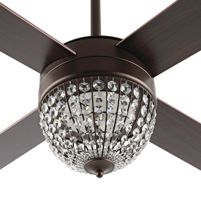 Ventilateur de plafond en cristal à 4 pales Burnside, Bronze huilé