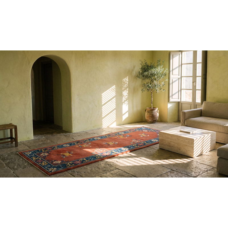 Tapis noué à la main à motif floral art déco antique des années 1920