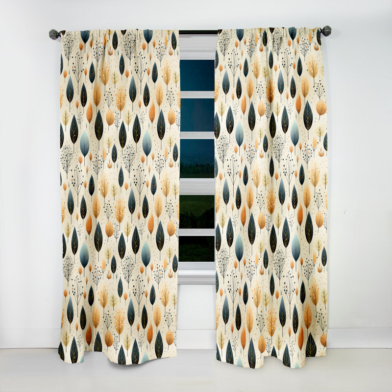 Modern Leaf Patterns II Polyester Blackout Single Curtain Panel Single Panel, 52" W x 63" L