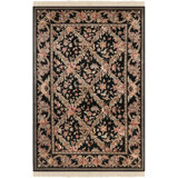 Royal Kerman Floral Hand-Knotted Wool Black/Pink/White Area Rug