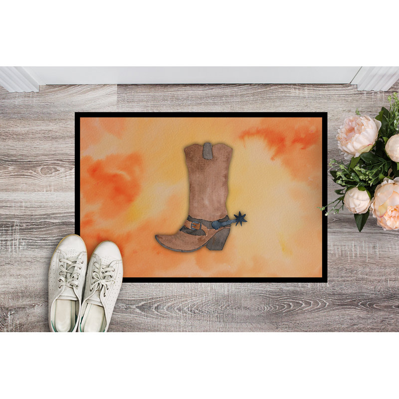 Tapis de porte d’extérieur anti-dérapant à amorçage aquarelle Deveraux, H 0,2 po x l 36 po x P 24 po