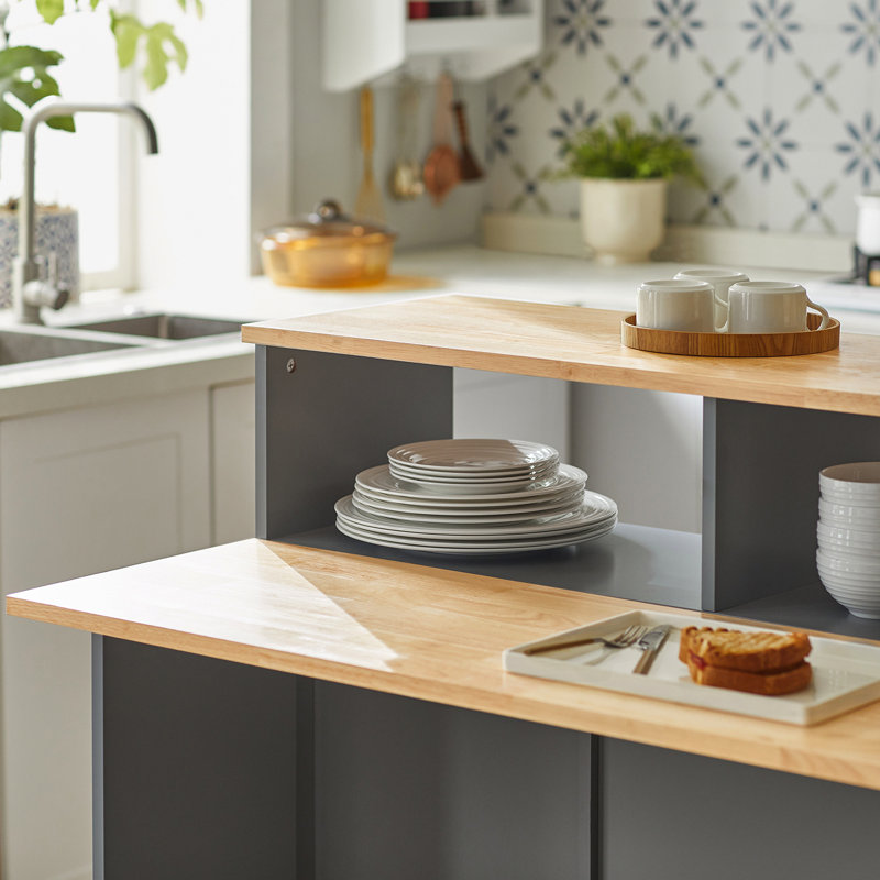 Janley Wood Kitchen Island, Grey