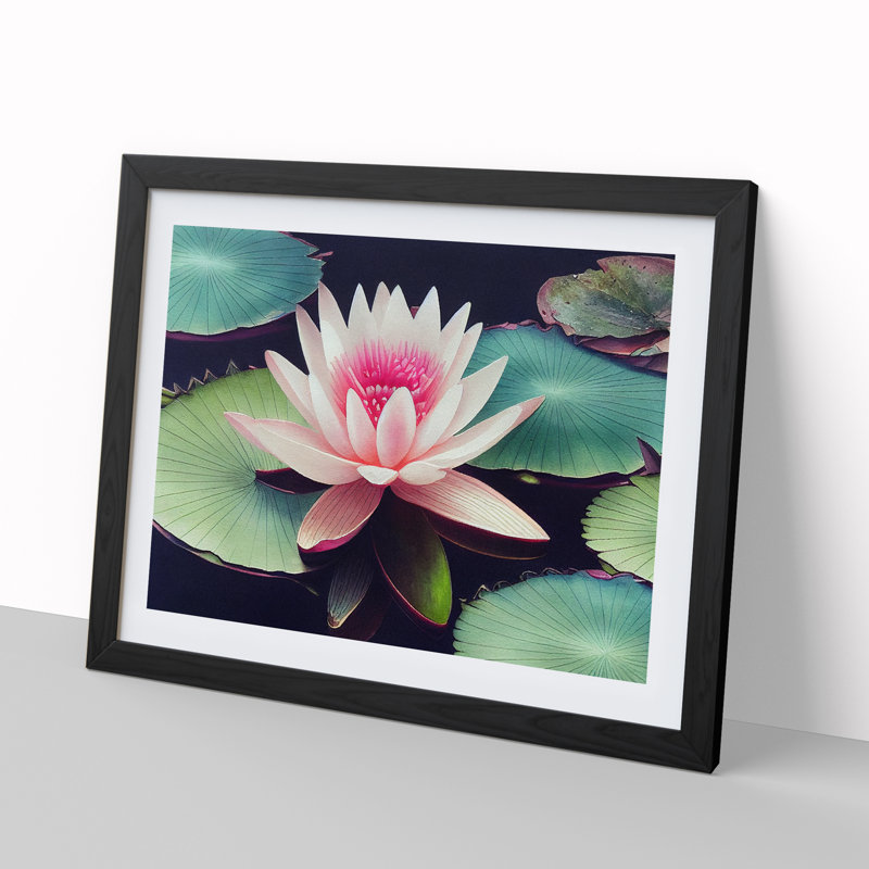 Watercolour Water Lily Flower Vol.4 - Single Picture Frame Print, Black, 46cm H x 64cm W