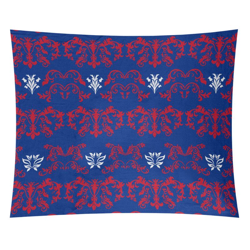 Tapisserie baroque en microfibre New England Football, H 88 po x l 104 po, Violet foncé / rouge / blanc