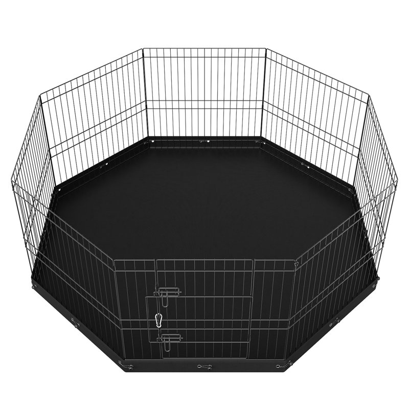 Parc pour chien de 24 po de hauteur, enclos d'exercice pliable en métal à 8 panneaux avec coussin inférieur et piquets de sol, pour petits animaux de compagnie de taille moyenne dans les aires de camping intérieures