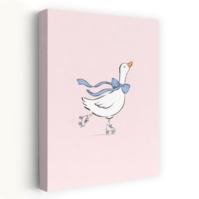 Whimsical Skating Goose Playful Whimsical Contemporary Bird Goose Wall Art Print 1 Piece Wrapped Canvas Wall Art