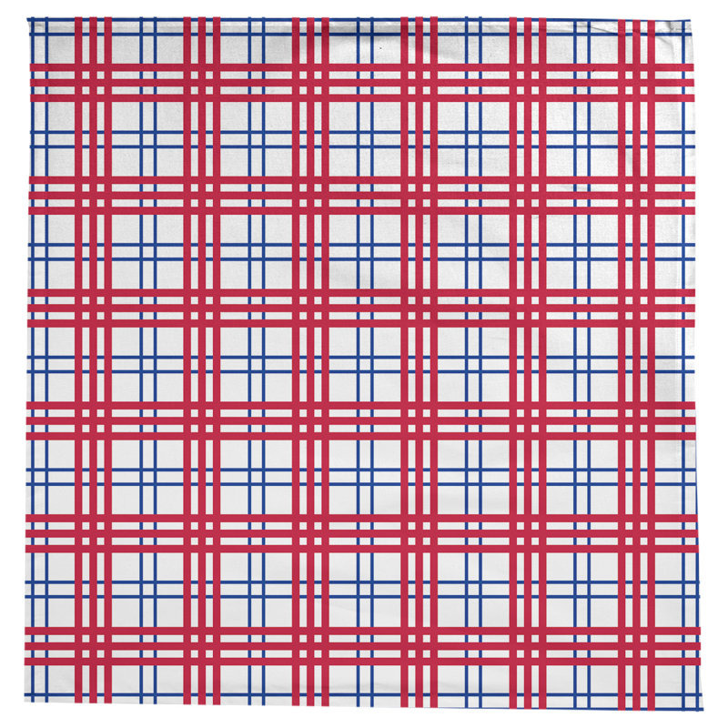 Football Luxury Plaid Cotton Blend Square Tablecloth, White/Blue/Red
