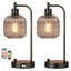 Ensemble de 2 lampes de table en verre gris avec ports USB A&C pour chambre à coucher-412146966-412146985