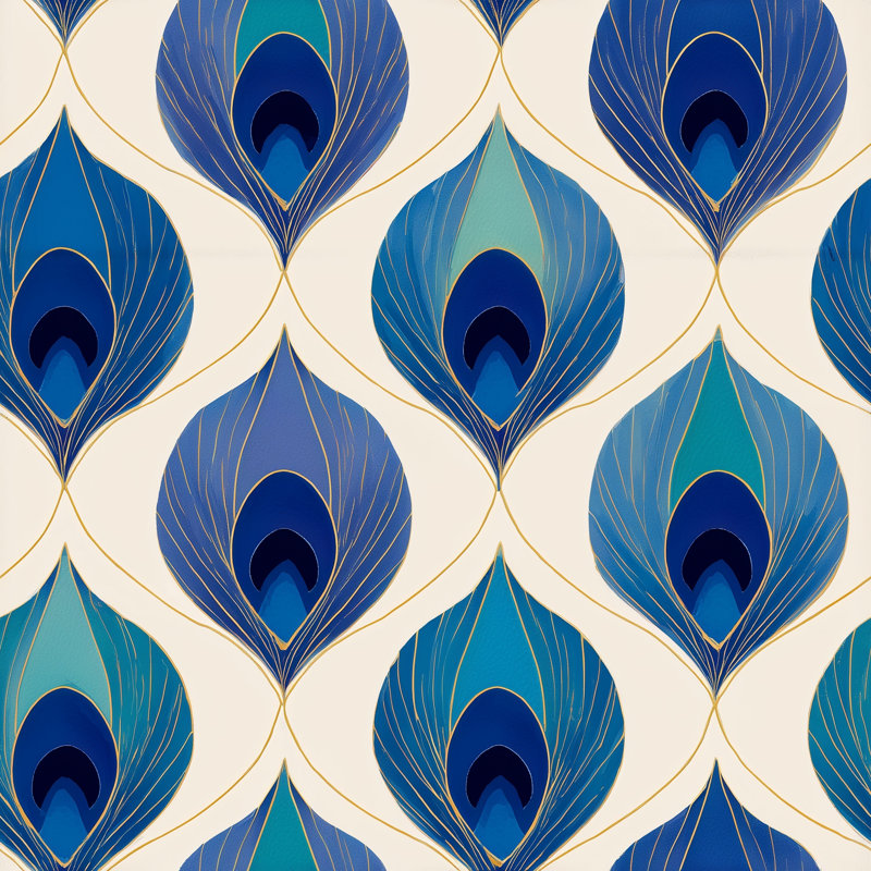Papier peint à motif de plumes de paon bleu et bleu sarcelle, Peel and Stick