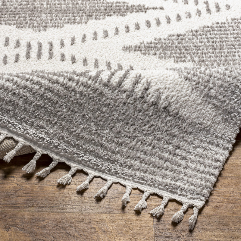 Hrinda Laron Machine Woven Polyester Area Rug in Gray, Rectangle 5'3" x 7'