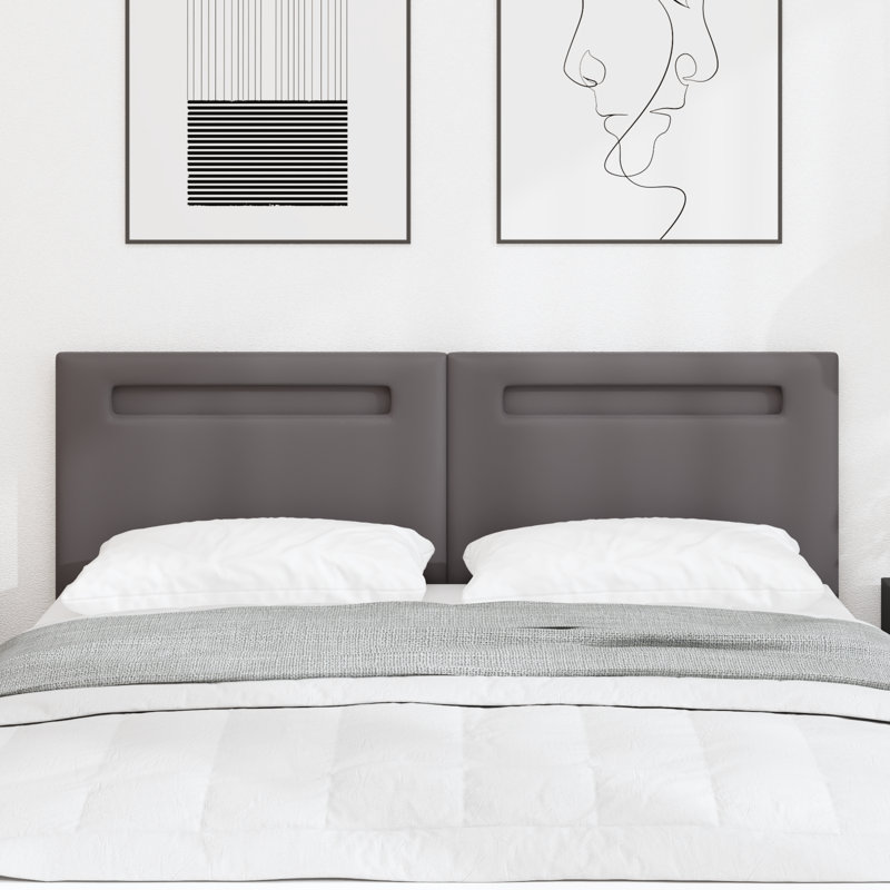 Headboard Plain Design Faux Leather, Grey, European Kingsize (160 x 200 cm), 98cm H x 160cm W x 5cm D