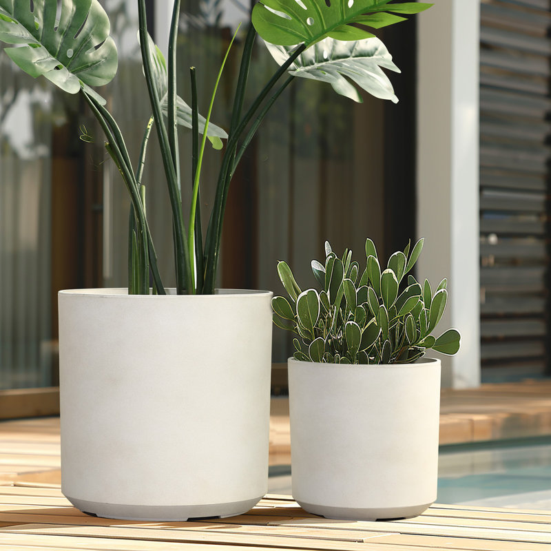 Amilliana Modern 2-piece round planter set, Indoor or Outdoor Pot Planter, Moon Stone