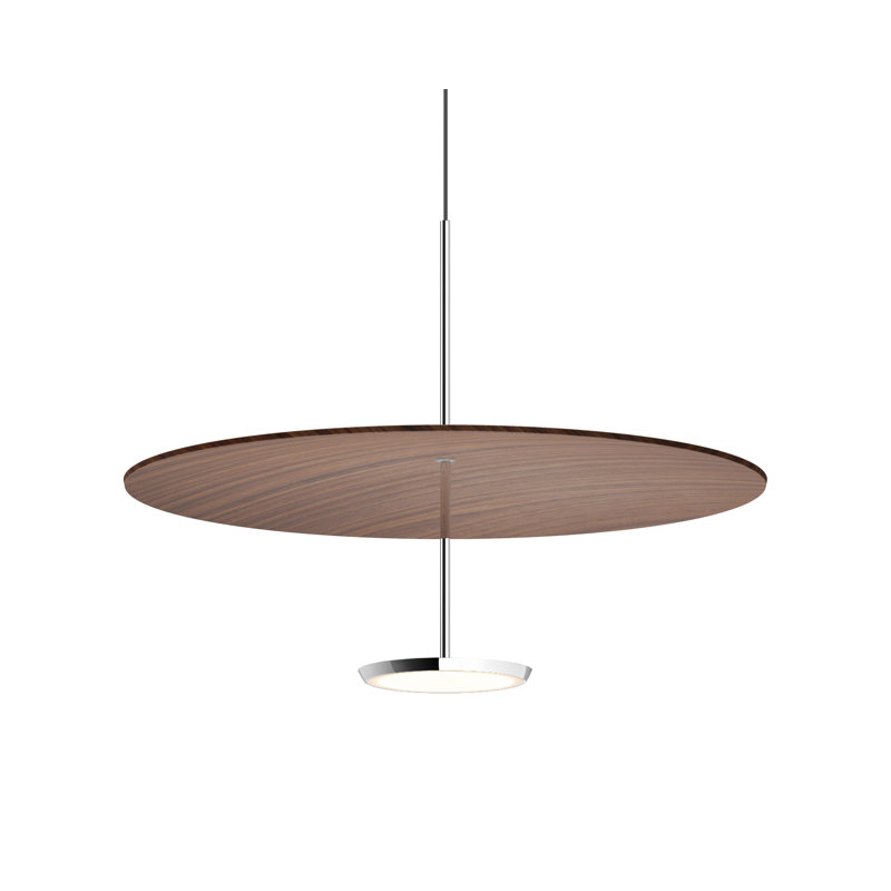 Sky 1 - Light Single Dome LED Pendant, 17.5" H x 24" W x 24" D, Walnut, Polished Aluminum